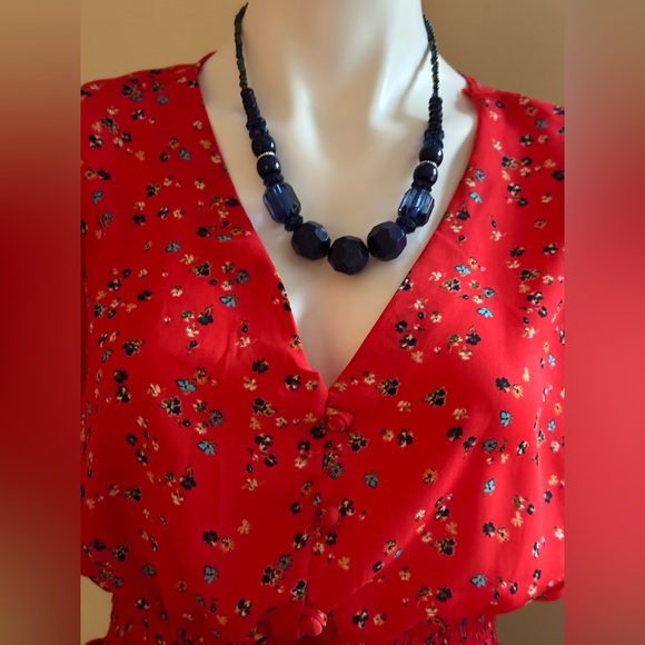 Sienna Sky Red Beautiful Blouse Elastic Sleeves & Waist Fabric Buttons S… - Picture 2 of 11